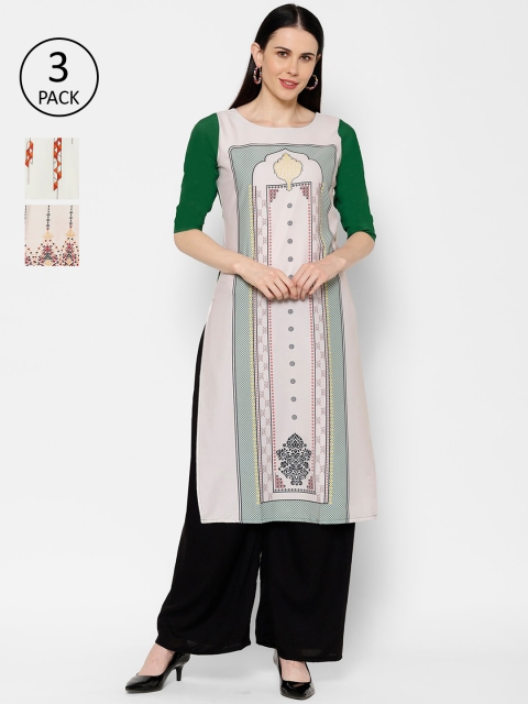 

7Threads Women Pack of 3 Printed Straight Kurta, Multi