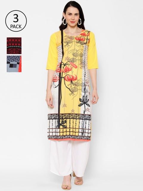 

7Threads Women Pack of 3 Printed Straight Kurta, Multi