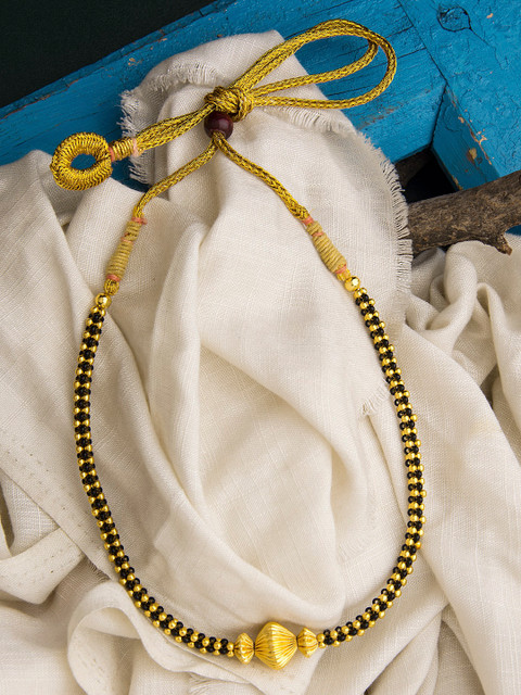 

Alankruthi Gold-Toned & Black Beaded Thushi Necklace