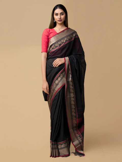 

Unnati Silks Black Solid Narayan Peth Saree