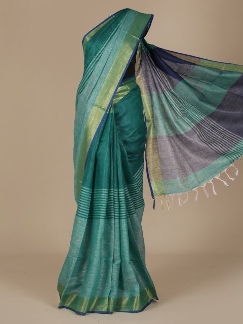 Pothys Green Striped Pure Linen Saree