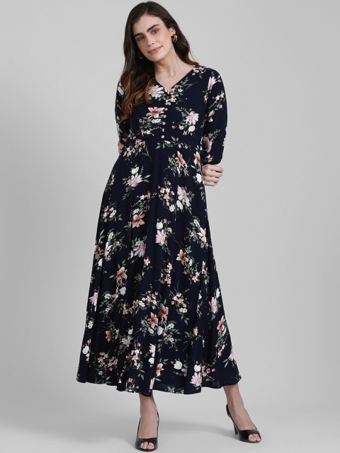 

Zink London Women Navy Blue Printed Maxi Dress