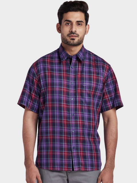 

ColorPlus Men Purple & Navy Blue Regular Fit Checked Casual Shirt