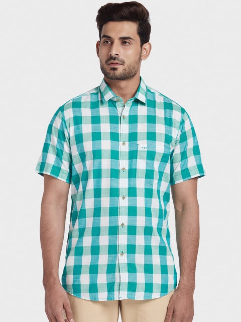 

ColorPlus Men Green & White Tailored Fit Checked Casual Shirt