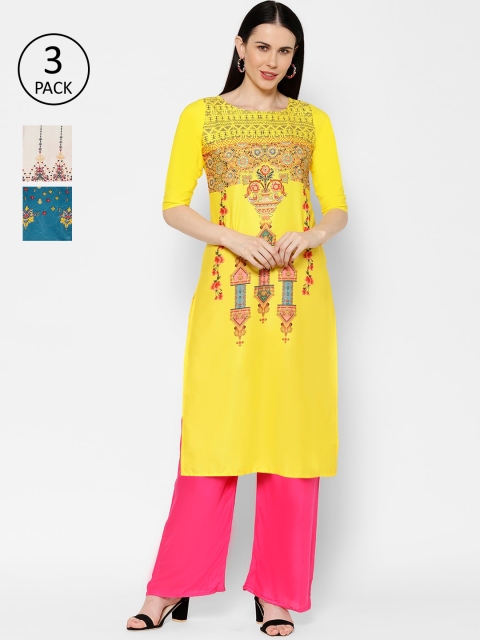 

7Threads Women Pack of 3 Printed Straight Kurta, Multi