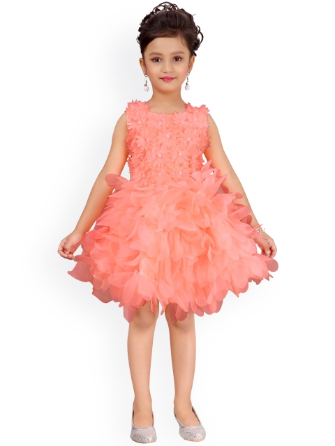 

Aarika Girls Peach-Coloured Solid Fit and Flare Dress