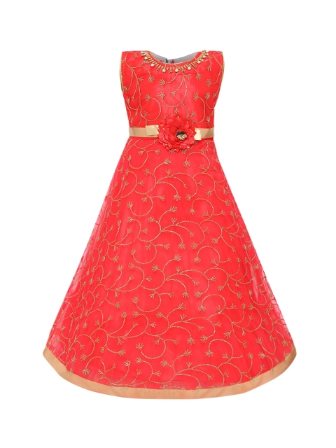 

Aarika Girls Red Self Design Maxi Dress