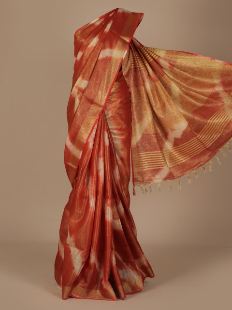 

Pothys Orange Woven Design Pure Linen Saree