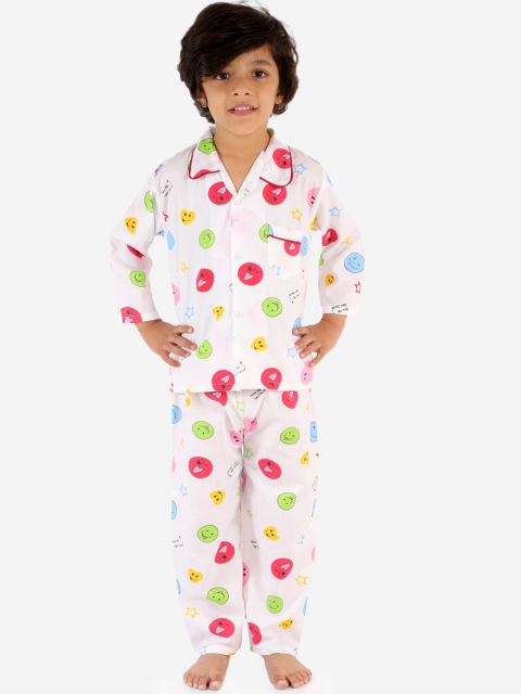 

KID1 Boys White & Red Graphic Print Night Suit