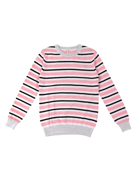 

Pantaloons Junior Girls Pink & White Striped Pullover Sweater