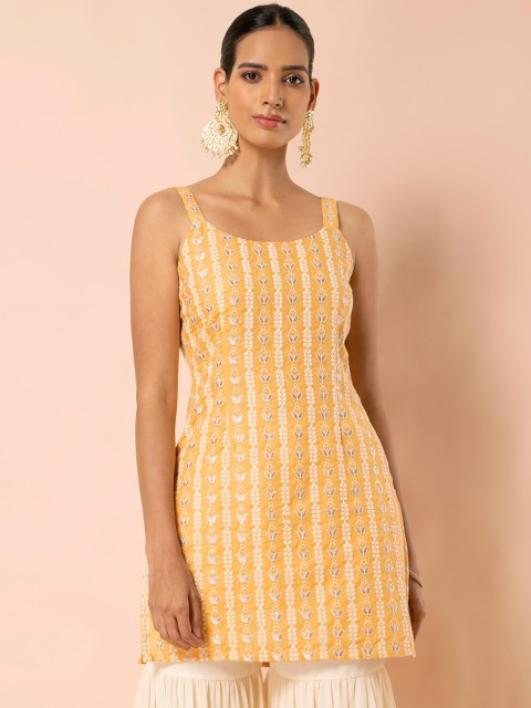 

INDYA Yellow Embroidered Strappy Straight Tunic