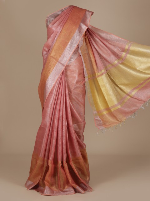 

Pothys Peach-Coloured Solid Pure Linen Saree