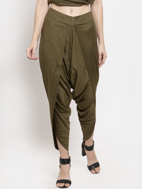 

DUGRI BE THE ONE Women Green Loose Fit Solid Dhoti Trousers