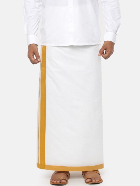 

RAMRAJ COTTON Men White & Mustard Yellow Solid Dhoti