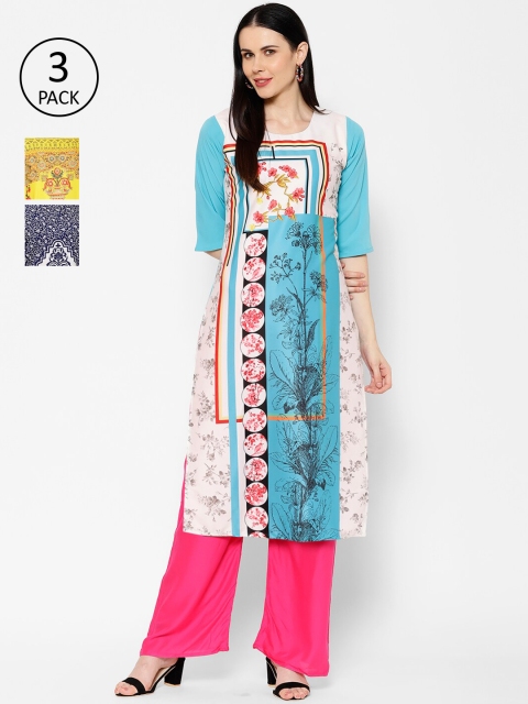 

7Threads Women Pack of 3 Printed Straight Kurta, Multi