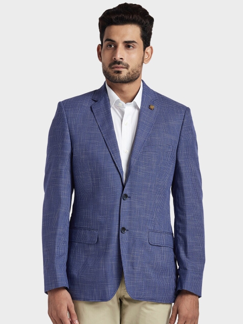 

ColorPlus Men Blue & White Checked Single-Breasted Formal Blazer