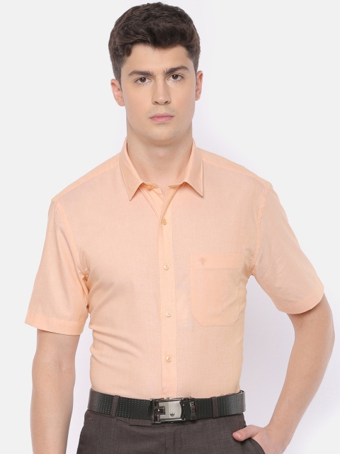 RAMRAJ COTTON Men Peach-Coloured Slim Fit Solid Formal Shirt