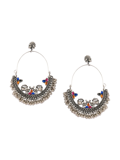 DESI COLOUR Silver-Toned Contemporary Hoop Earrings