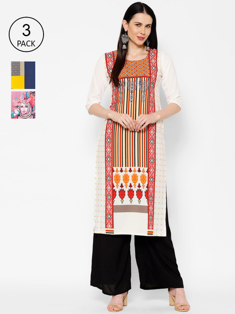

7Threads Women Pack of 3 Printed Straight Kurta, Multi
