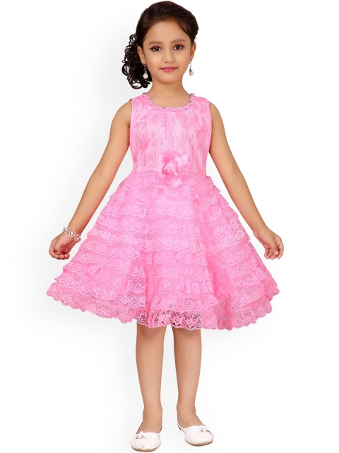 

Aarika Girls Pink Self Design Fit and Flare Dress