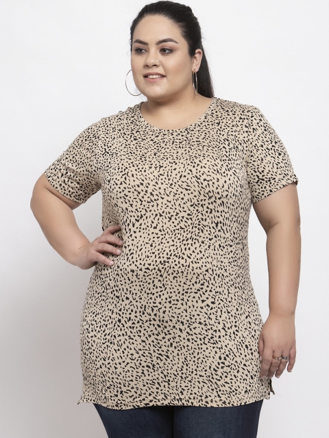 

plusS Women Beige Printed Round Neck T-shirt