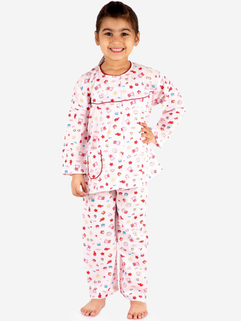 

KID1 Girls Pink & Red Printed Night Suit