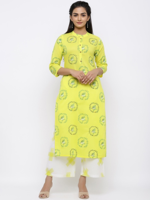 

Indi INSIDE Women Yellow Printed A-Line Kurta