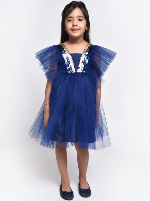 

Jelly Jones Girls Navy Blue Self Design A-Line Dress