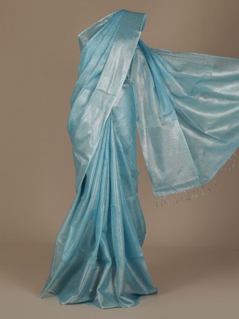 

Pothys Blue Solid Pure Linen Saree