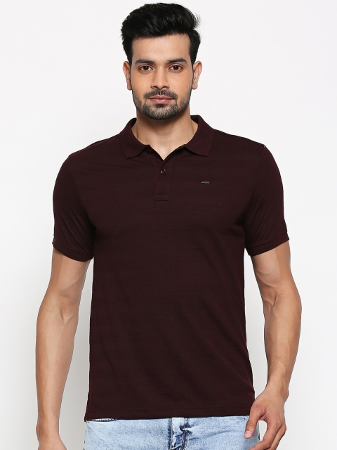 

People Men Maroon Self Design Polo Collar T-shirt