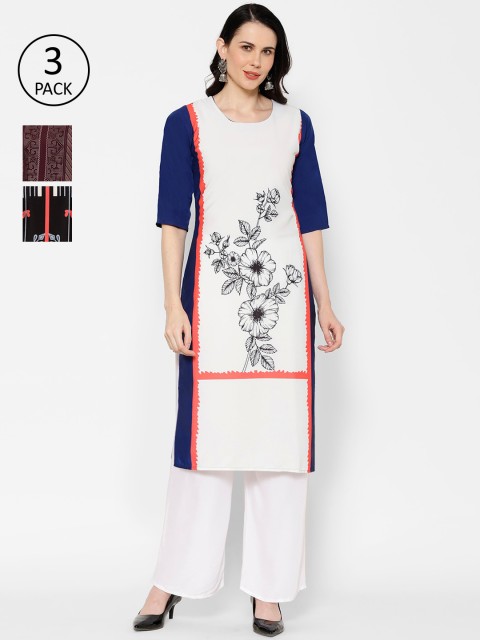 

7Threads Women Multicoloured Set of 3 Printed Straight Kurta, Multi