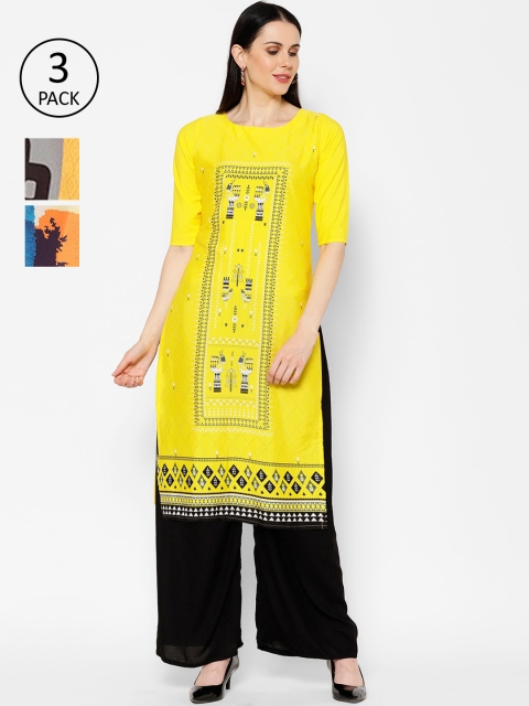 

7Threads Women Pack of 3 Printed Straight Kurta, Multi
