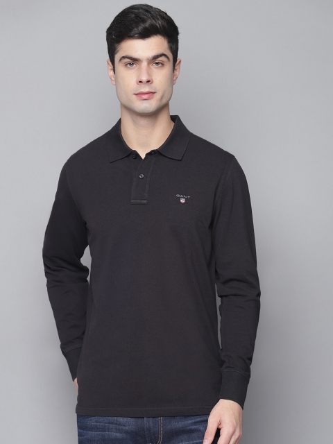 

GANT Men Black Solid Polo Collar T-shirt