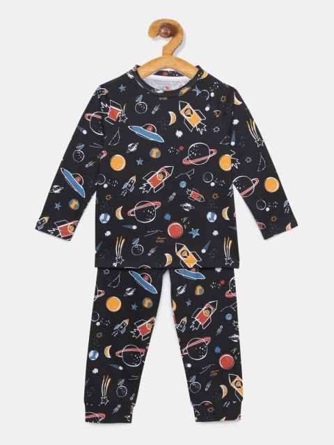 

ventra Boys Black & White Printed Night Suit