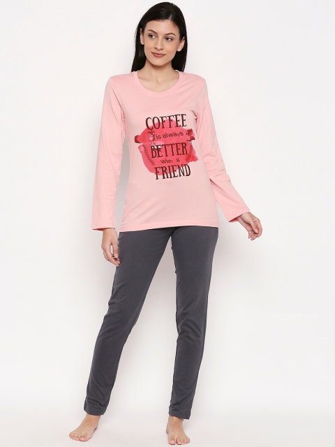 

XIN Women Pink & Grey Printed Night Suit
