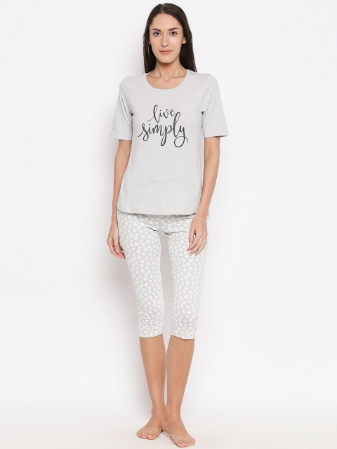 

XIN Women Grey & White Printed Night Suit