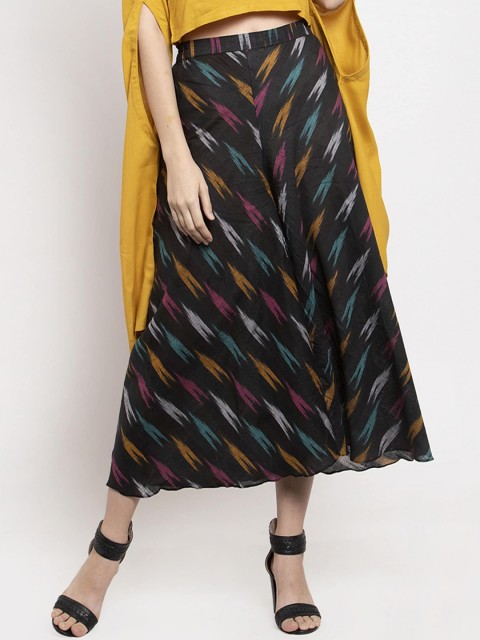 

DUGRI BE THE ONE Women Black Ikat Printed Flared Fit Palazzos
