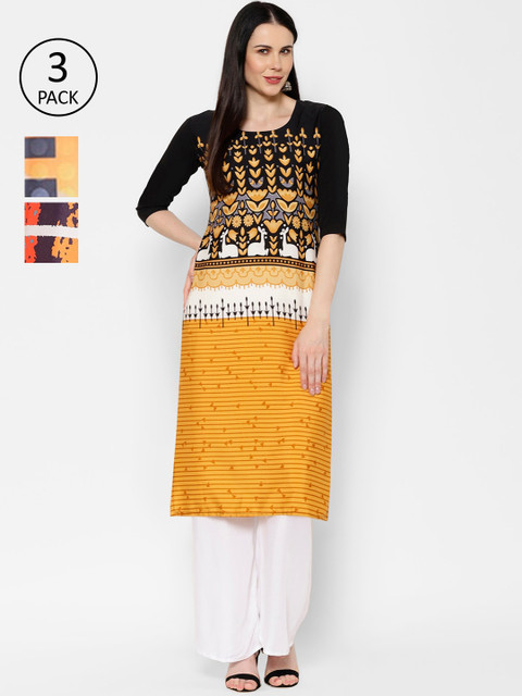 

7Threads Women Multicoloured Set of 3 Printed Straight Kurta, Multi