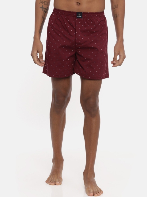 

IMYOUNG Men Maroon & White Printed Pure Cotton Boxers IMYBXRPK124A