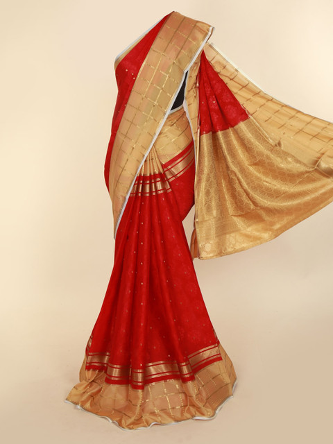 

Pothys Red & Beige Pure Silk Woven Design Mysore Silk Saree