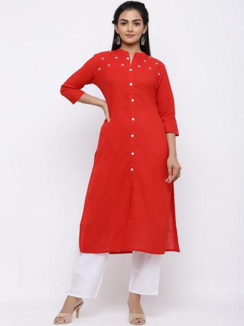 

Indi INSIDE Women Red Solid A-Line Kurta