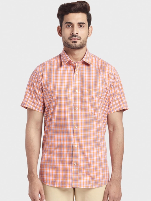 

ColorPlus Men Orange Tailored Fit Checked Casual Shirt