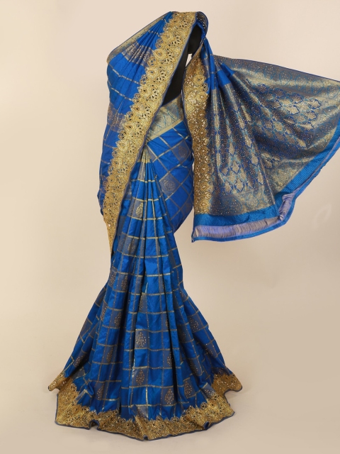 

Pothys Blue Checked Banarasi Saree