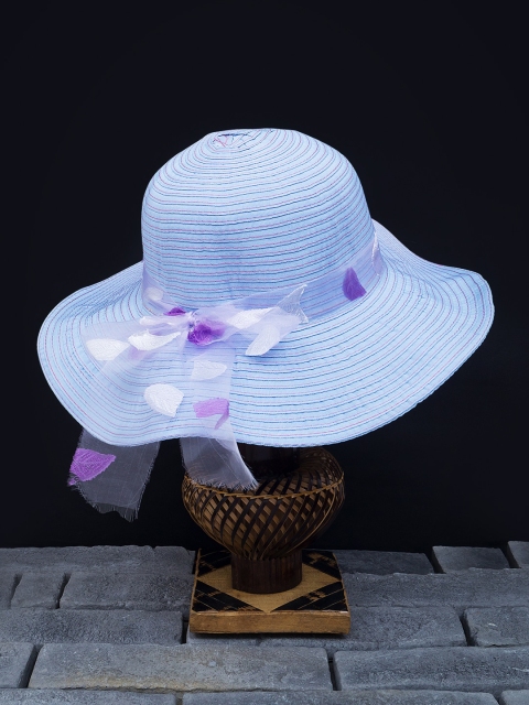

Golden Peacock Women Blue & White Woven-Design Sun Straw Hat