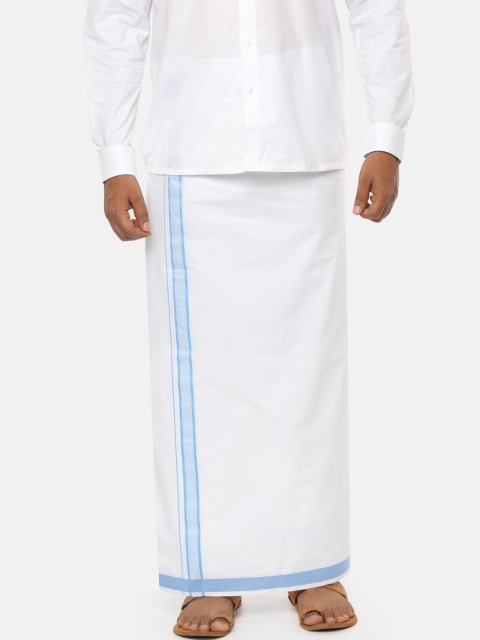 

RAMRAJ COTTON Men White Solid Dhoti With Blue Border