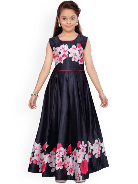 

Aarika Girls Navy Blue Floral Printed Fit and Flare Dress