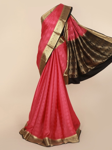 

Pothys Pink & Gold-Toned Pure Silk Woven Design Mysore Silk Saree