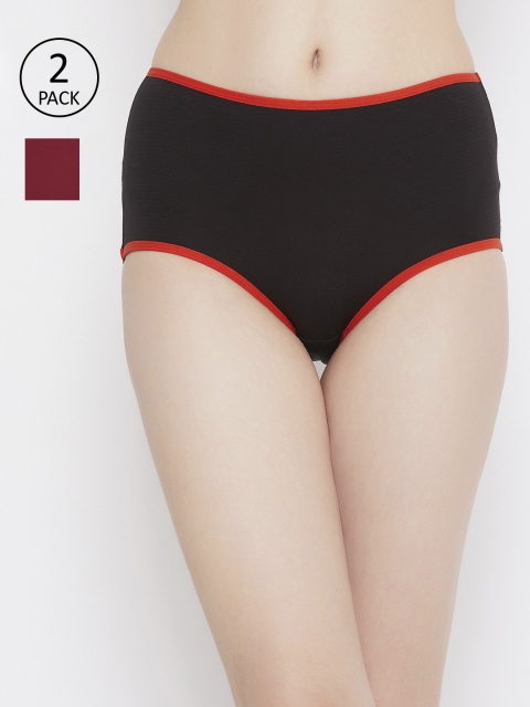 

Clovia Women Pack of 2 Solid Hipster Briefs COMPNC884, Maroon