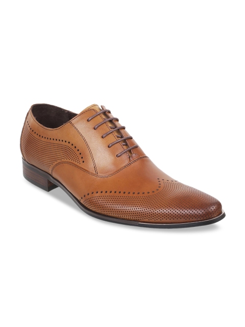 

J.FONTINI Men Tan Brown Solid Leather Formal Oxfords