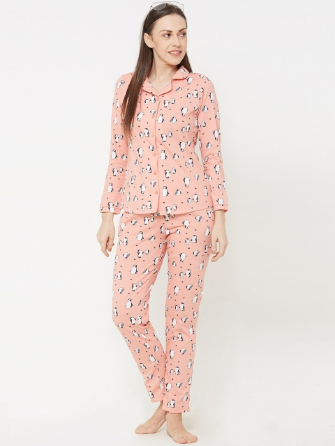 

Sweet Dreams Women Peach-Colour & White Printed Night Suit